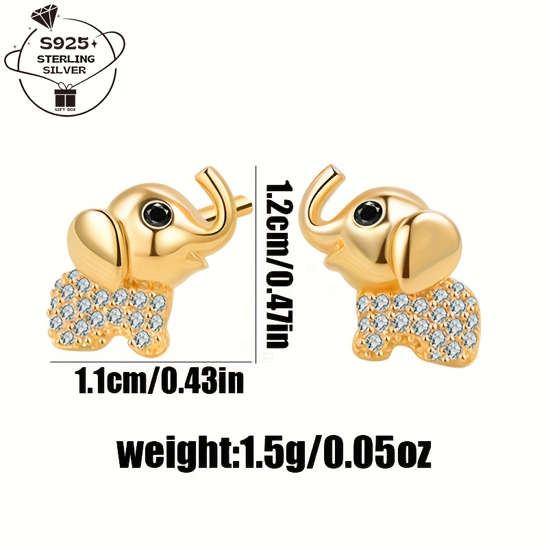 Elephant Stud Earrings in 925 Sterling Silver, Sparkling Zirconia
