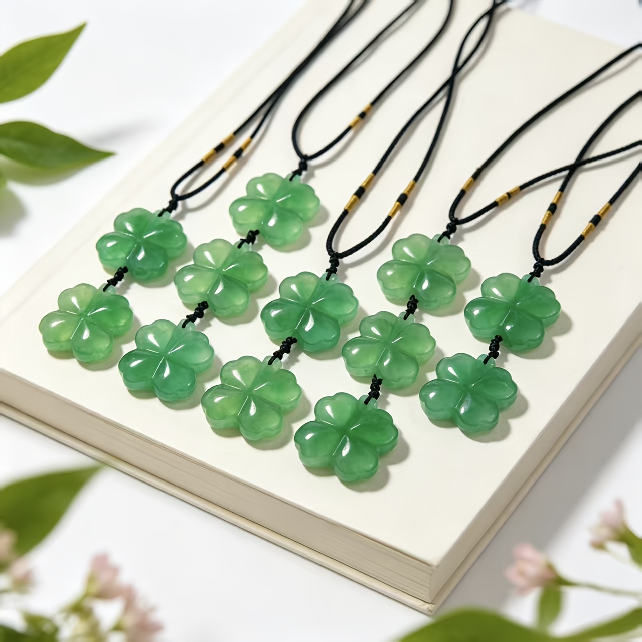 Natural Crystal Fluorite Four-Leaf Clover Necklace, Gift for Her