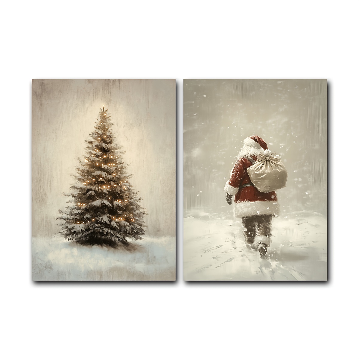 TEMU Neutral Farmhouse Christmas Decorative Wall Paintings 2pcs/set, Christmas Wall Paintings, Paintings, Christmas Printed Posters, Unframed, 2d