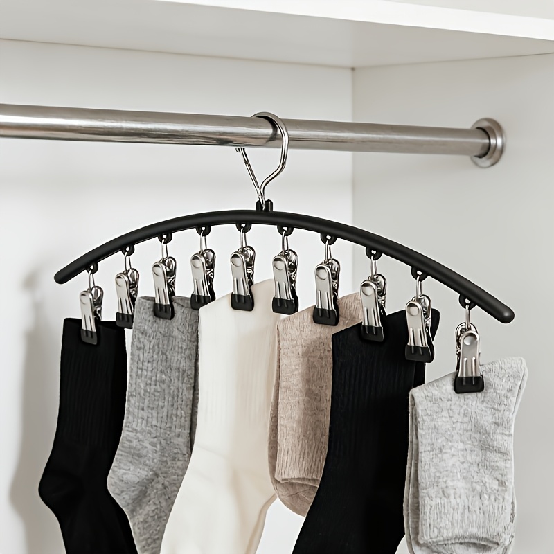 Image of Windproof Metal Hanger With A Polished Surface, -saving Wardrobe Organizer Featuring 10 Clips - A Versatile Curved Hanger, Suitable For Pants, Socks, And Leggings - A Durable Hanger For Home And