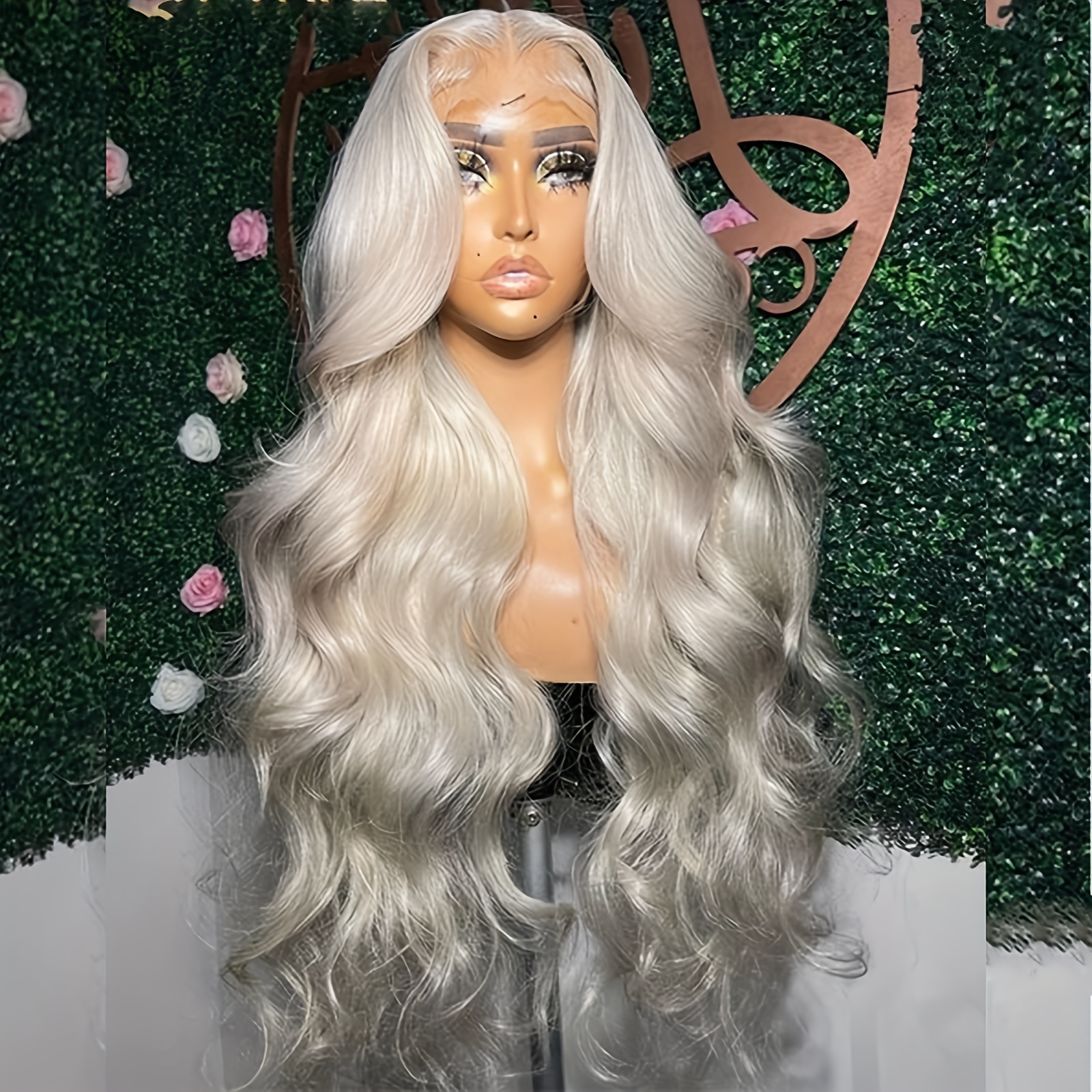 TEMU 13x4 Long Wave Lace Front Wig 180 Density Lace Frontal Wig Natural Colorful Curly White Wigs For Women 26 Inch