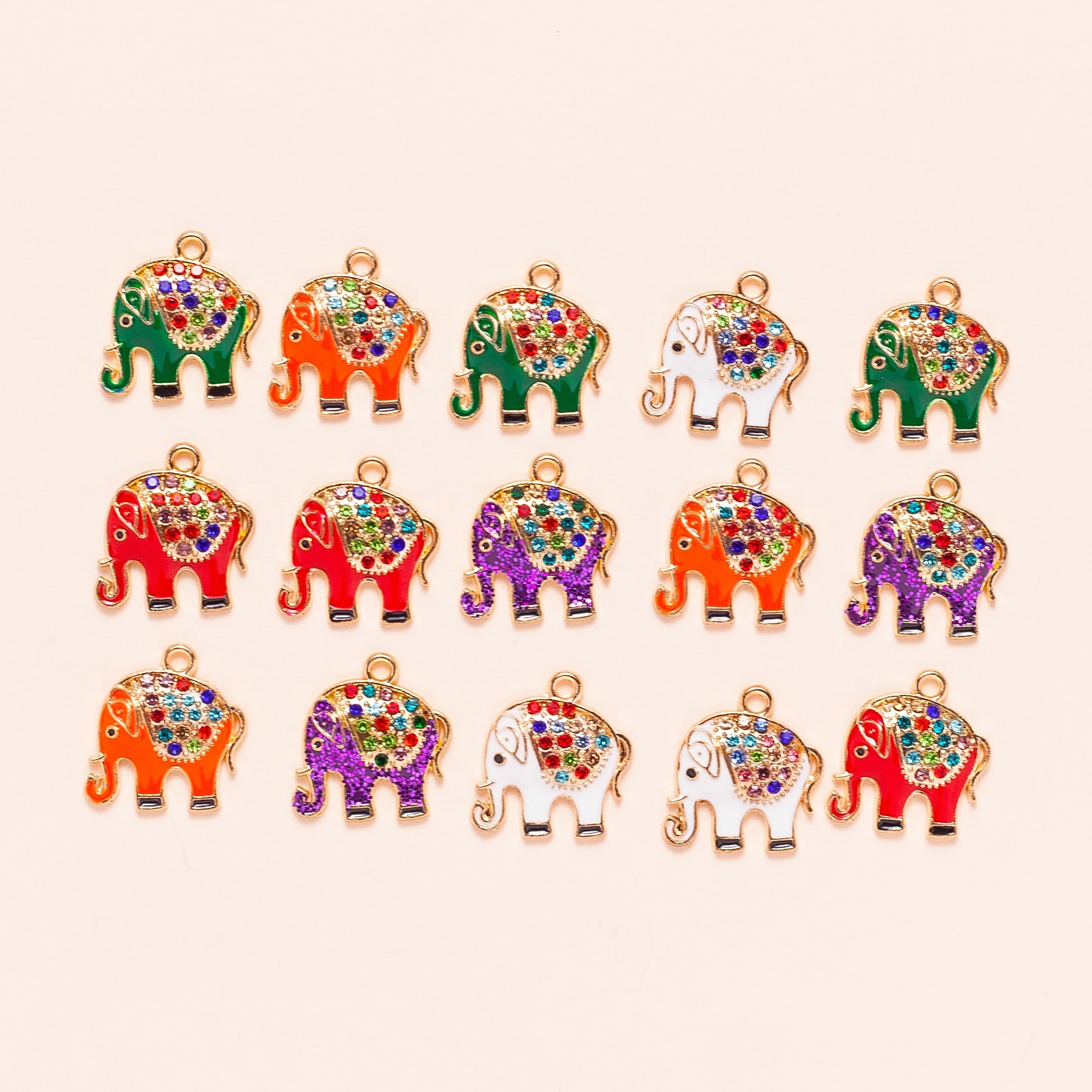 

15pcs Enamel Rhinestone Elephant Pendants, Perfect For Necklace Bracelet Keychain Phone Case Jewelry Making