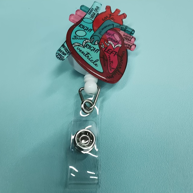 Nurse Badge Reels Retractable Badge Holders Alligator Clip Organ Heart Brain Patterns with Flowers Cute Identification Buckle for Nurse Doctor