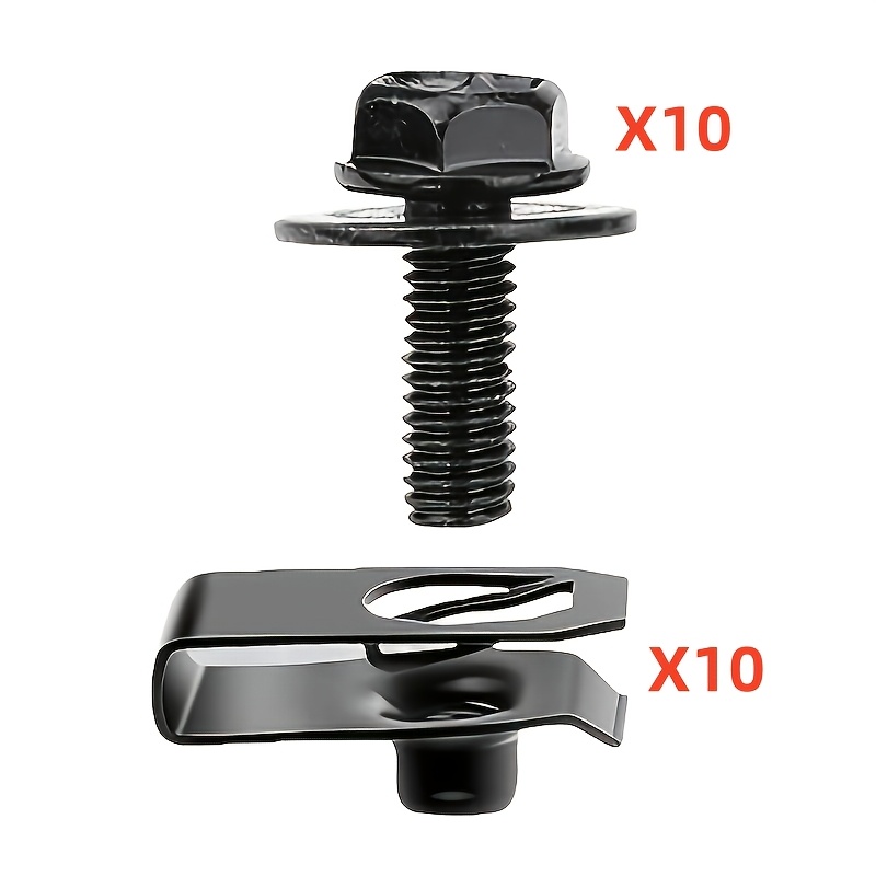 20/40pcs M6-1.0 Body And Kit, Bumper Fender Liner Metal Rust-resistant U-clamp, Fit For Most Automotive Fasteners, Steel, Black