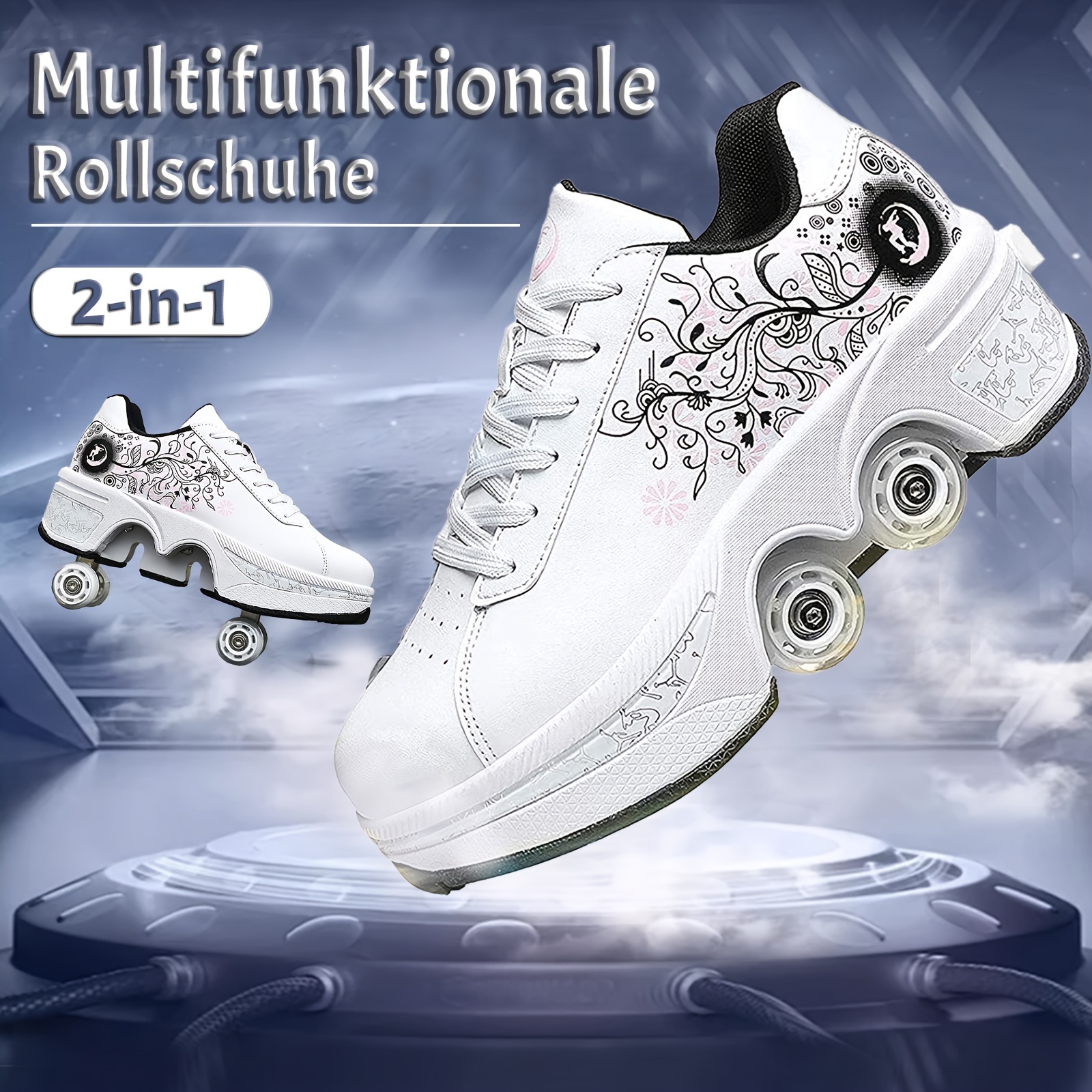 Chaussures à roulettes pour adultes, chaussures de marche à déformation  avec roues rétractables, patins à roulettes et baskets pour l'intérieur 