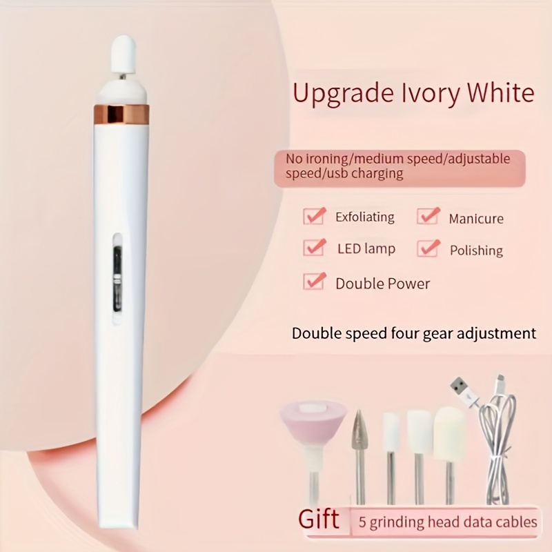 portable nail file electric nail drill with 5 attachment drill bits usb charge with led light adjustable   for manicure and nail kit care tool details 6