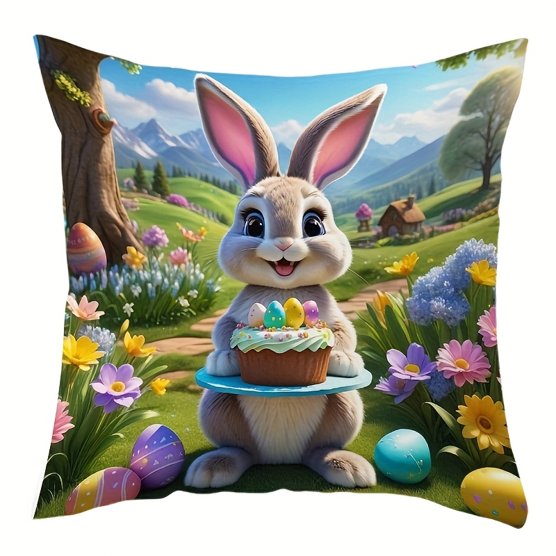 

4pcs, , Egg Bunny, Pillow Case - Soft Polyester, Zipper , Hand Washable - Suitable For Sofas And Home Decor, Office, Living Room - No Padding, Single Side Printing, Szie: 17.71 In * 17.71in