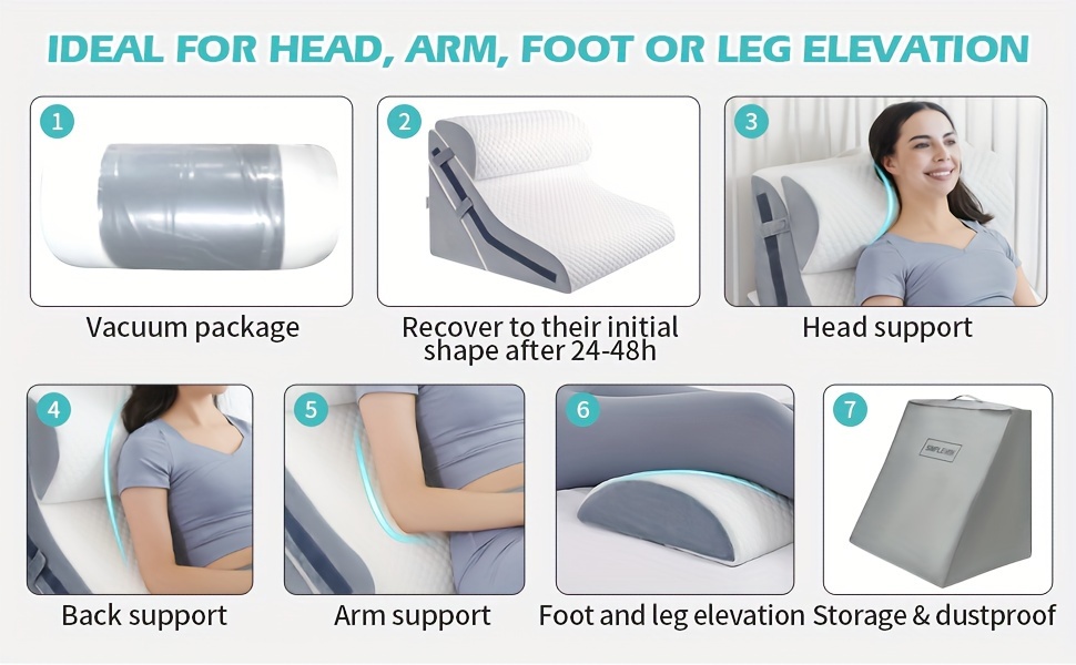 3-in-1 Incline Pillows Wedges For Back, Pillow For Sleeping, 15-in-1 Adjustable Memory Foam Wedge Pillow, Orthopedic Bed Wedge Pillow Set