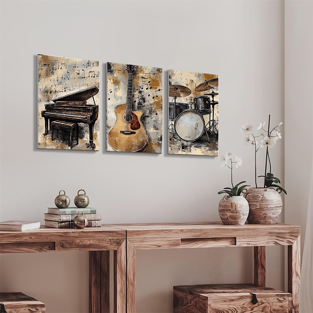 3pcs vintage musical instruments canvas wall art set guitar - Temu