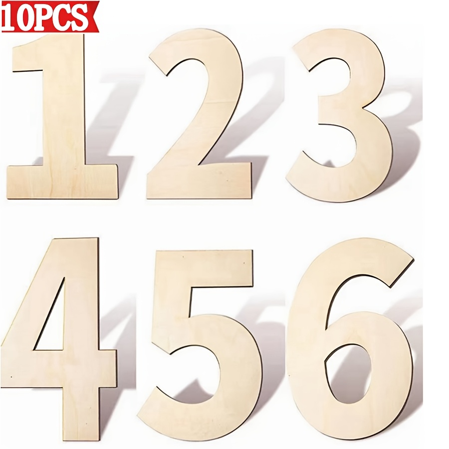 TEMU 10 Piezas de Números Grandes de Madera Blanca 0-9 - Cuentas de Madera Pintables para Aprendizaje, Decoración de Fiestas de , de Pared para