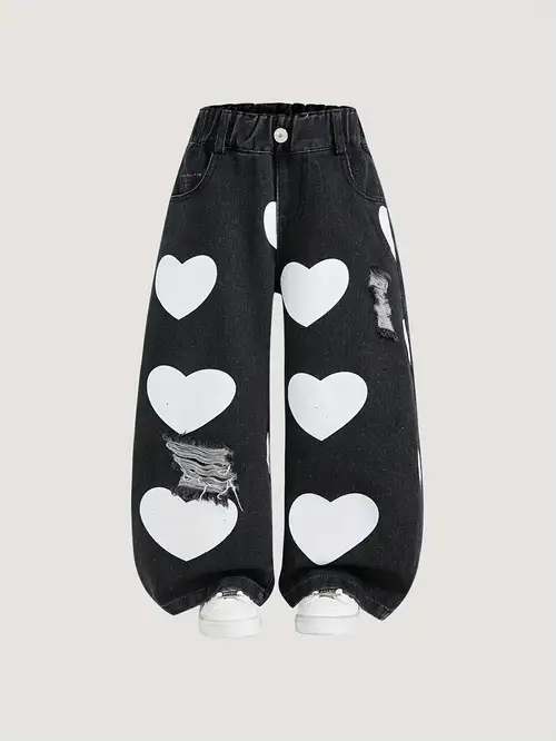 Jeans voor meisjes met hoge taille en rechte pijpen en Jeans voor meisjes met hoge taille en rechte pijpen en
