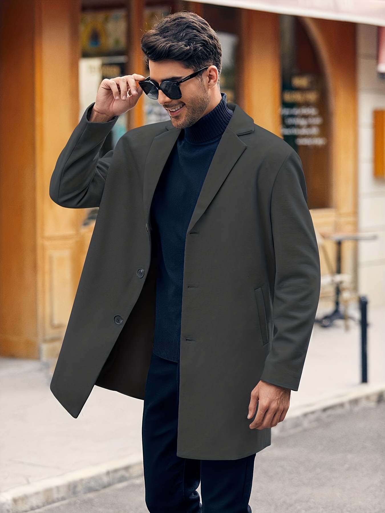 *'s Classic Notch Lapel Coat Soft Warm Winter Overcoat with Chest  Pockets, Regular Fit Tailored Design for Autumn Winter, Solid Color  Formal C