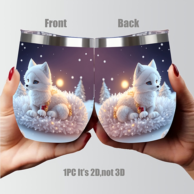 품목 사진 대칭 눈 낀 여우 듀오 테마 12oz 휴가 스타일 스테인리스 스틸 보온 보냉 컵 1개, 시원하고 상쾌함, 보온 보냉, 해변, 바닷가, 야외 캠핑 및 가정용으로 적합, 커피 여행용 머그, 생일 및 휴일 선물용으로 이상적