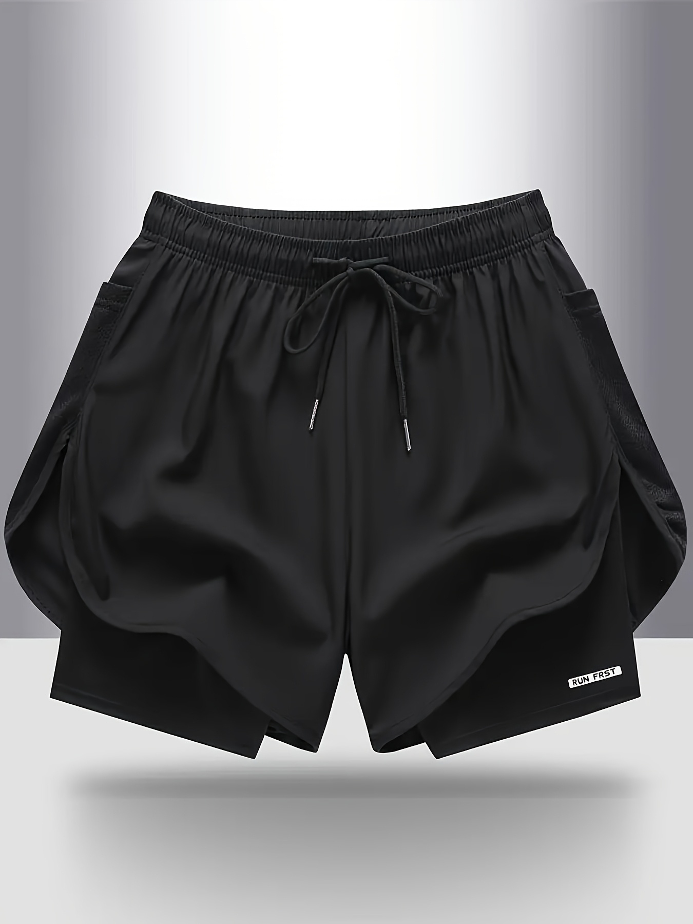 womens summer casual shorts double layered   two   polyester and spandex fabric breathable quick dry athletic  g shorts with elastic drawstring waist and mesh side pockets for workout sports   black 0