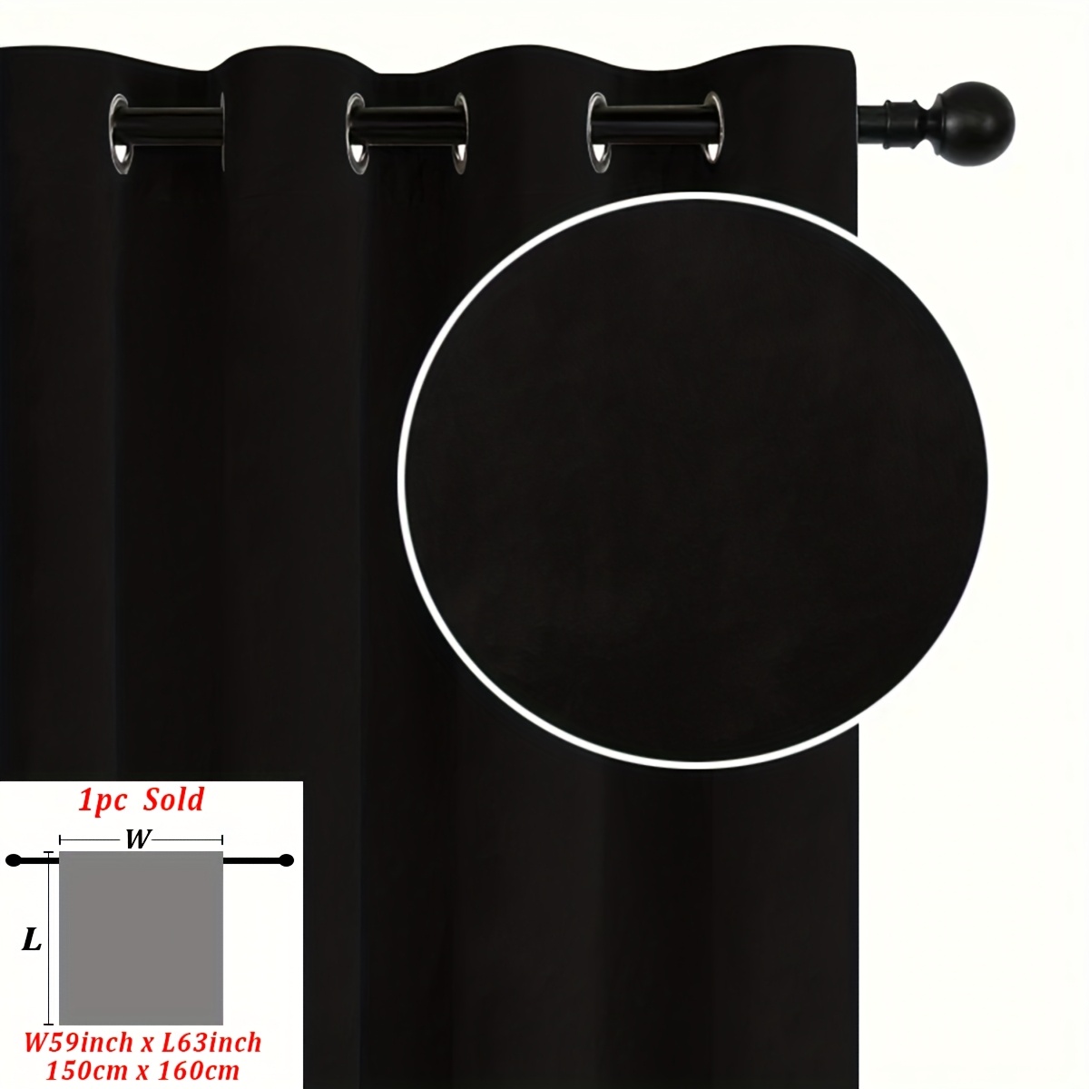 TEMU 1pc/2pcs Black Velvet Curtains, Grommet Top, Washable, Fade-resistant, Thick & Warm, Blackout, Privacy Decor, Modern Minimalist Home Window