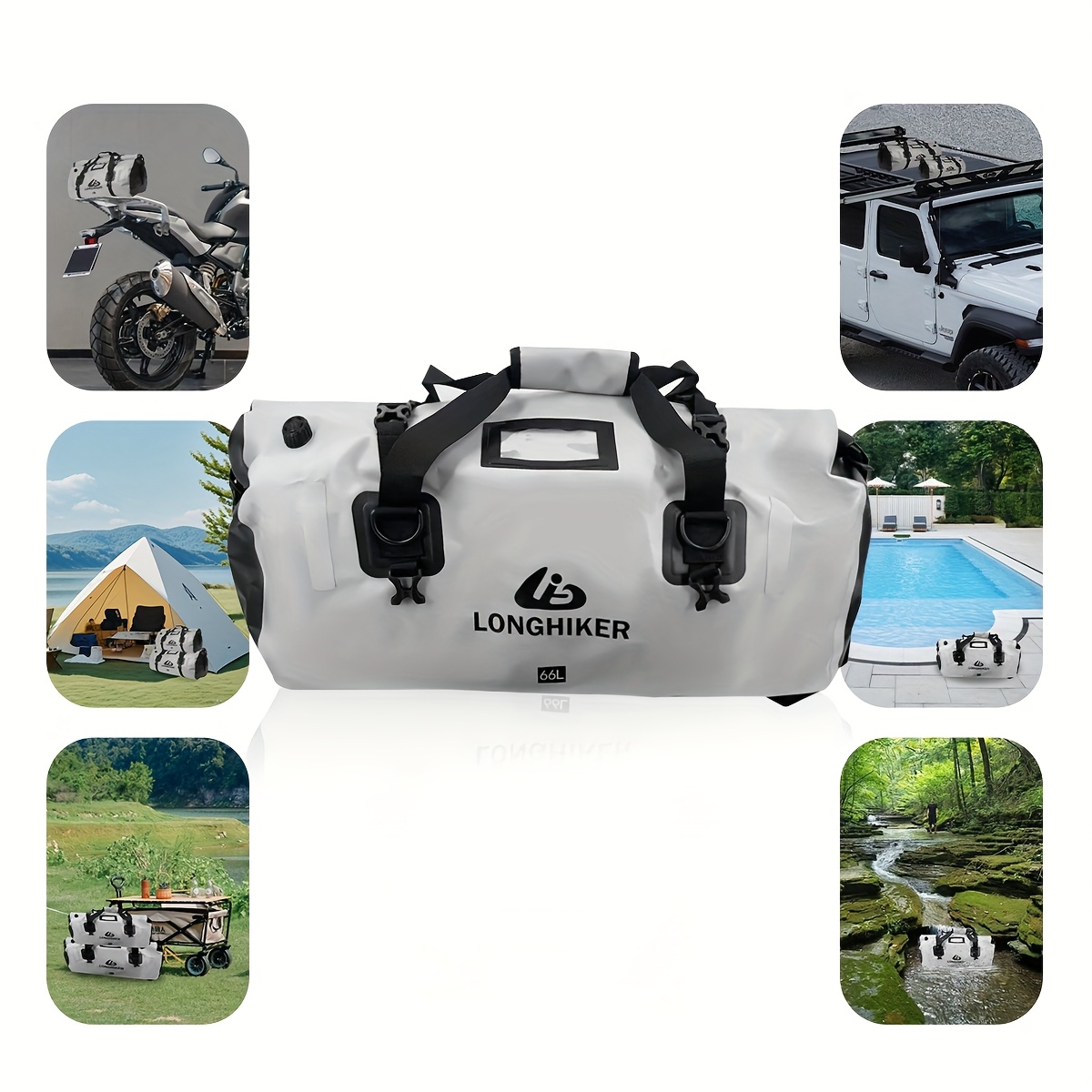 48l 66l motorcycle pannier bag waterproof motorcycle seat bag large capacity motorbike tail duffle bag luggage for   multi function dry bag for travel outdoor sports riding cycling hiking camping fishing boating