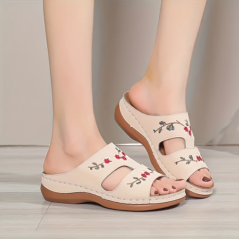 womens flower pattern wedge sandals casual open toe summer shoes comfortable slip on sandals details 6