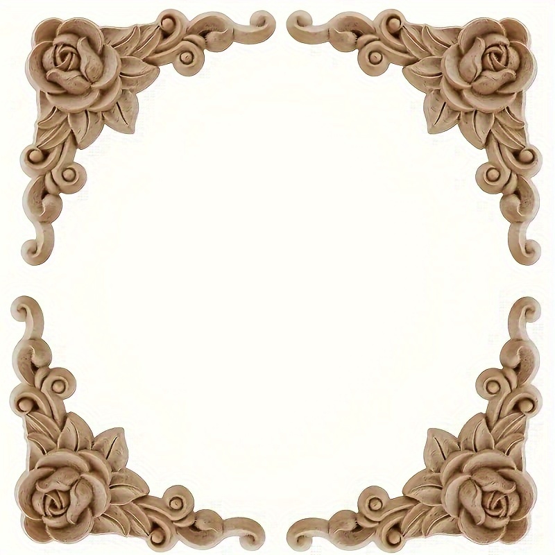 

4-piece Set Of Elegant Wooden Corner Appliques - Solid Wood Carved Floral Design For Cabinet Doors & Wall Protection, European French Style Decorative Accessories