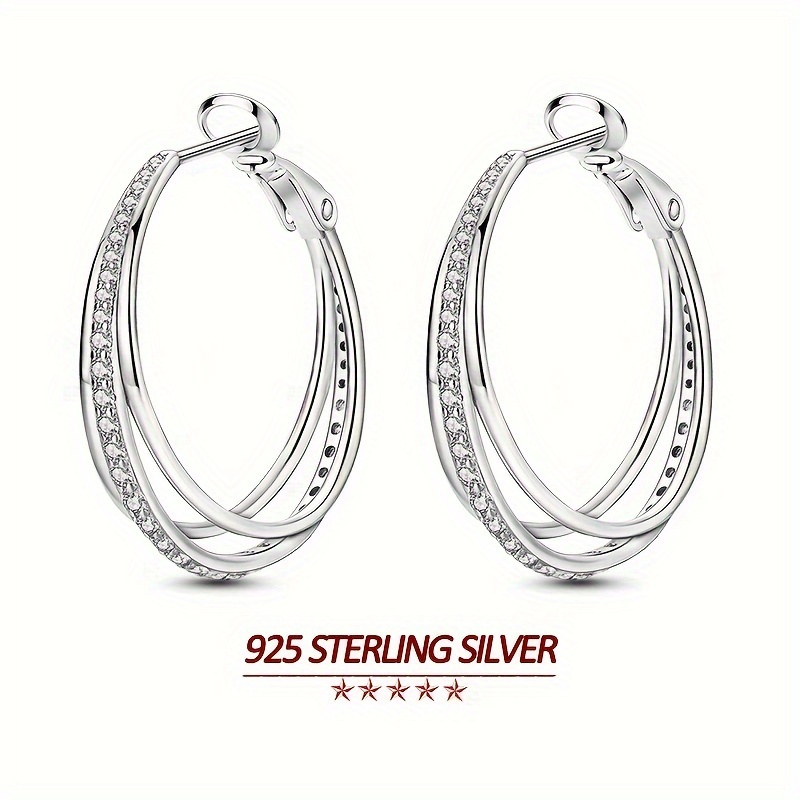 

925 Sterling Silver Original Low-allergy High-quality Ladies' Circular Earrings With Multiple Crossed Zirconia Inlays, Elegant Ladies' Ear Jewelry, Jewelry Gift, 3 Grams