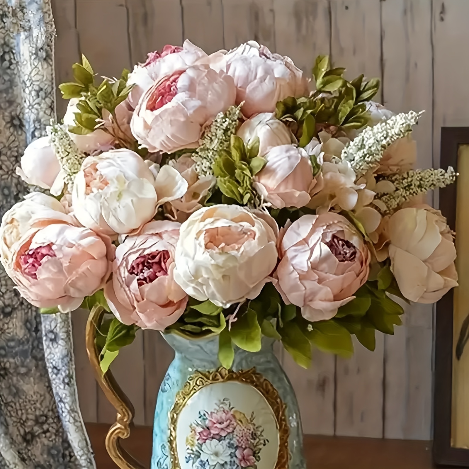 TEMU Vintage Artificial Peony Bouquet (1 Bunch) - Large Fake Flower Arrangement For Living Room Table, Wedding Bouquet And Wedding Decor