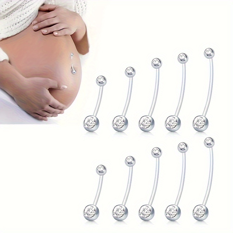 

10pcs Pregnancy Belly Button Ring Set, 18mm-38mm Long Bar, Flexible Clear Piercing Retainers For Maternity - Hypoallergenic Stainless Steel, & Vacation Wear