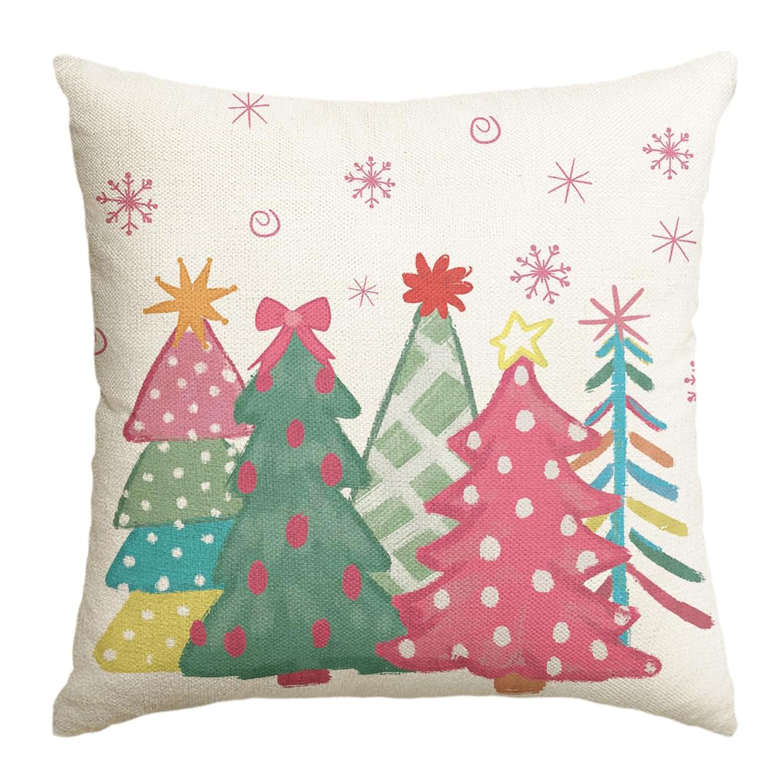 

Contemporary Linen Christmas Tree Throw Pillow Cover - Mixed Color, Zipper Closure, Machine Washable, Woven, Decorative For Room Types - 1pc