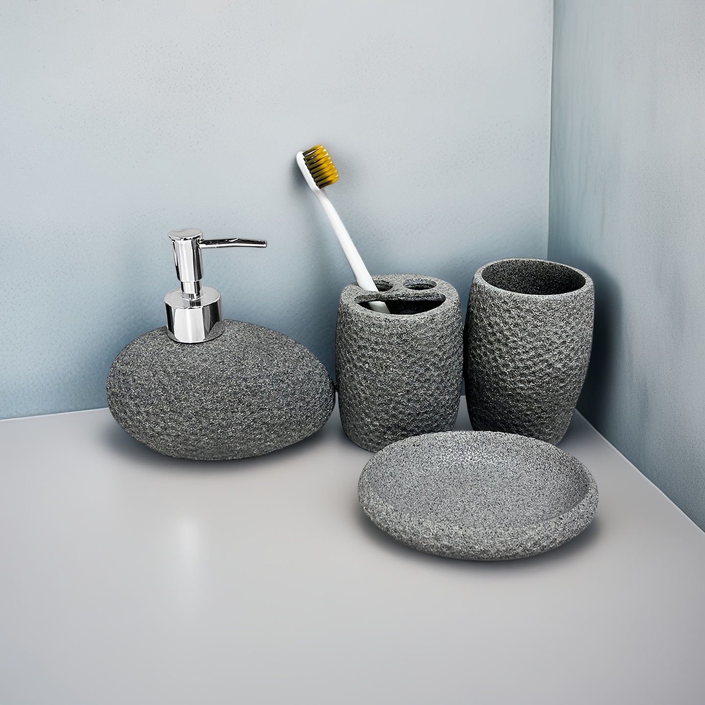 European-style Bathroom 4pcs Set, Resin Sandstone Washing Sets, Suitable for Hotels, Homes, and Bathroom Supplies.