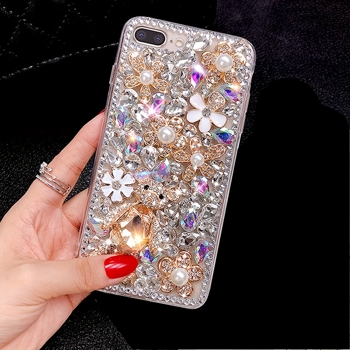 Luxury and Fashionable Rhinestone Bear Mobile Phone Protective Case Suitable for iPhone15Promax Anti-fall Mobile Phone Shell