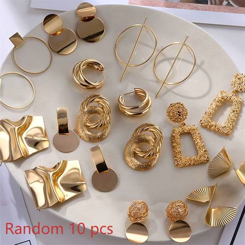 Random Style 10pcs Multi-Style Irregular Geometric Shapes, Women S Fashion Jewelry Ear Stud Set, , Versatile Comfortable Wear, Suitable for Daily, Dates, Parties And Gift Occasions, Random Style