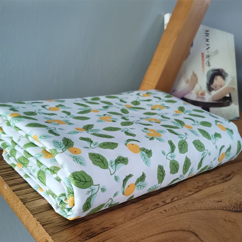 1pc 63in/160cm Pure Cotton Fabric With Green Leaf Floral Prints, Perfect For Country-style Crafts, Used For Making Pillowcases, Bedding, Curtains, Tablecloths, Bags, And Masks