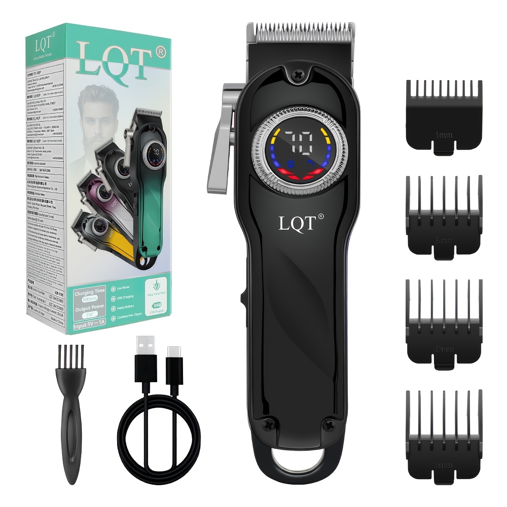 TEMU Lqt Professional Men's Hair Clipper, Salon-grade Gradient Design, Usb Fast Charging Display, Oil Head Push Shear - Household Barber Shop