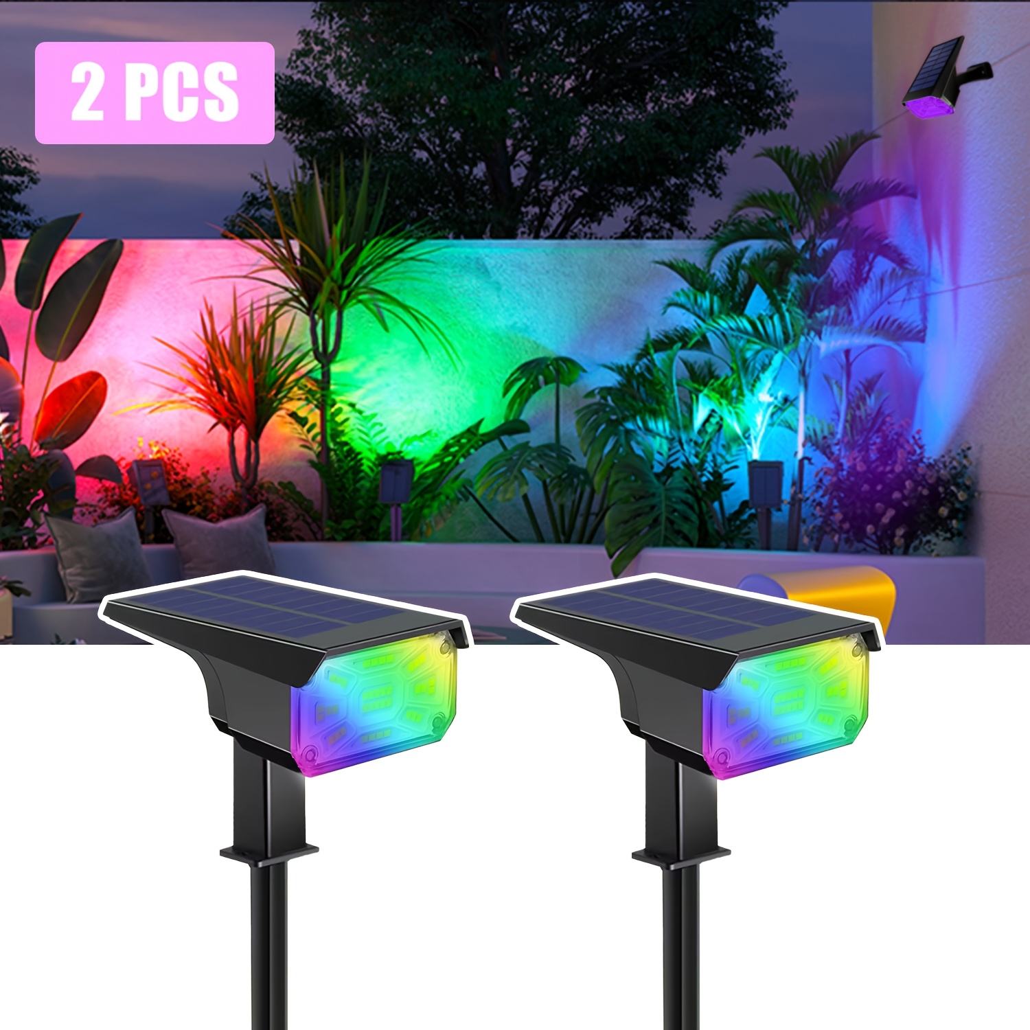 TEMU 1 pz/2 pz 38LED Solari, Luci da Giardino RGB Regolabili, Uso Montaggio a Parete/Montaggio a Terra, per Giardino, , , Alberi, , Patio, Prato e