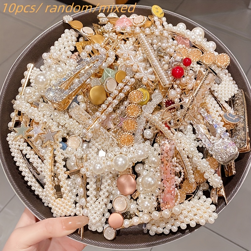 E-shop 10 Stück Gemischte Haarnadel im französischen Stil mit Perlen, koreanischer Damen-Schmuck, Seiten-BB-Clip, süße koreanische Haarnadel, einfache