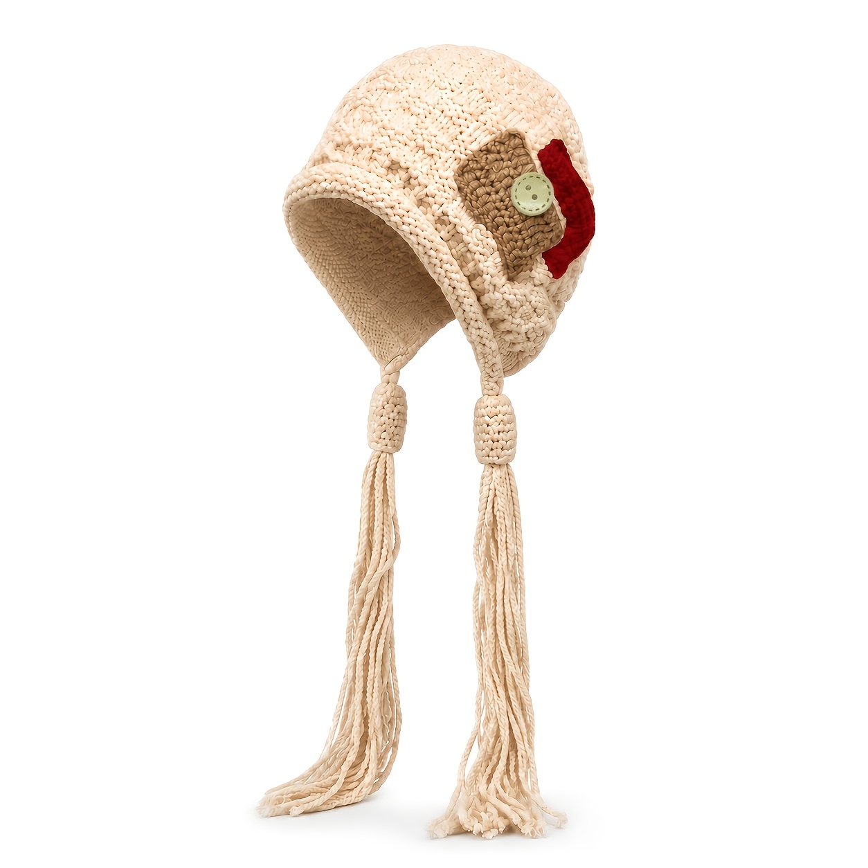 TEMU 1 pièce MEIRUNSEN Bonnet d'hiver pour femme à rabat avec pompons tressés et motif patchwork - Couvre-oreilles coupe-vent et chaud, convient pour