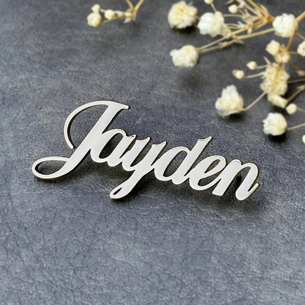 TEMU Custom Engraved Name Brooch Pin - Elegant Golden-tone Stainless Steel, Vintage Style For Weddings, Birthdays, And Casual Attire - Perfect Gift
