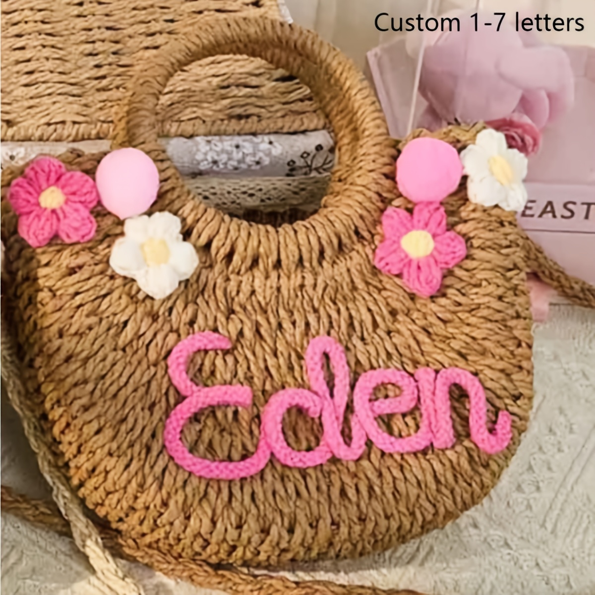 TEMU [Personalizzabile] 1 pz Borsa da spiaggia in paglia con personalizzato--Borsa a , a spalla o a tracolla--Regalo /Regalo per le vacanze.
