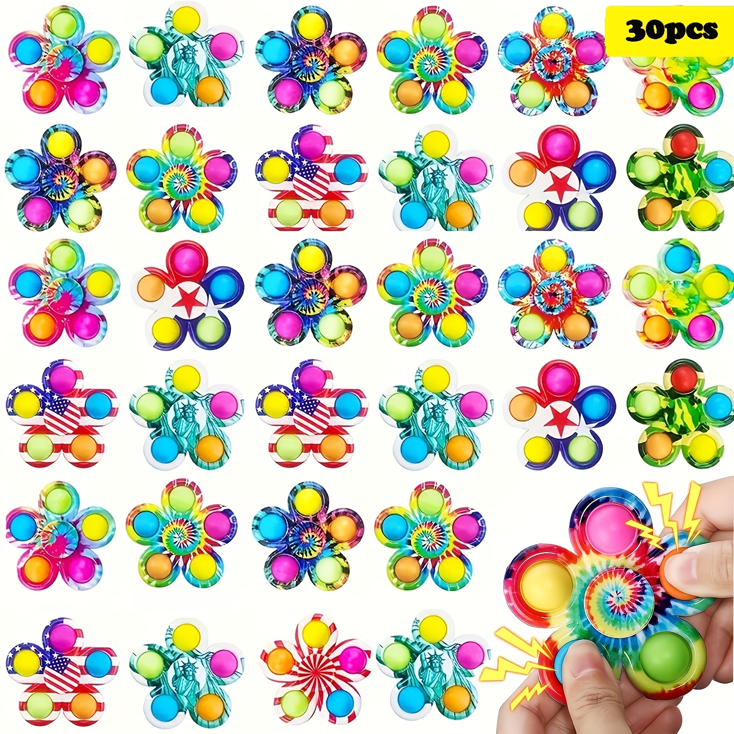 TEMU 30pcs Fidget Toys Vibrant Fidget Spinners Toys - Colorful Relax Gadgets, Ideal For Party Favors, Classroom Prizes, And Gifts For , Boys, Girls,