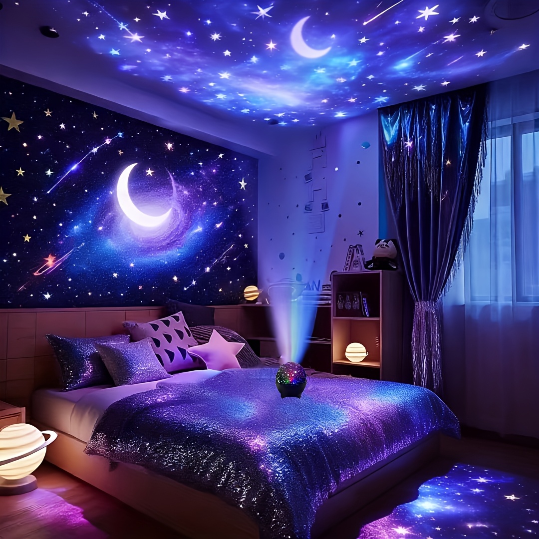 TEMU Star Projection Lamp - 360-degree Rotating Stars And Moon Atmosphere Lamp - Usb-powered Bedroom Night Light - Birthday Party, Camping, New Year