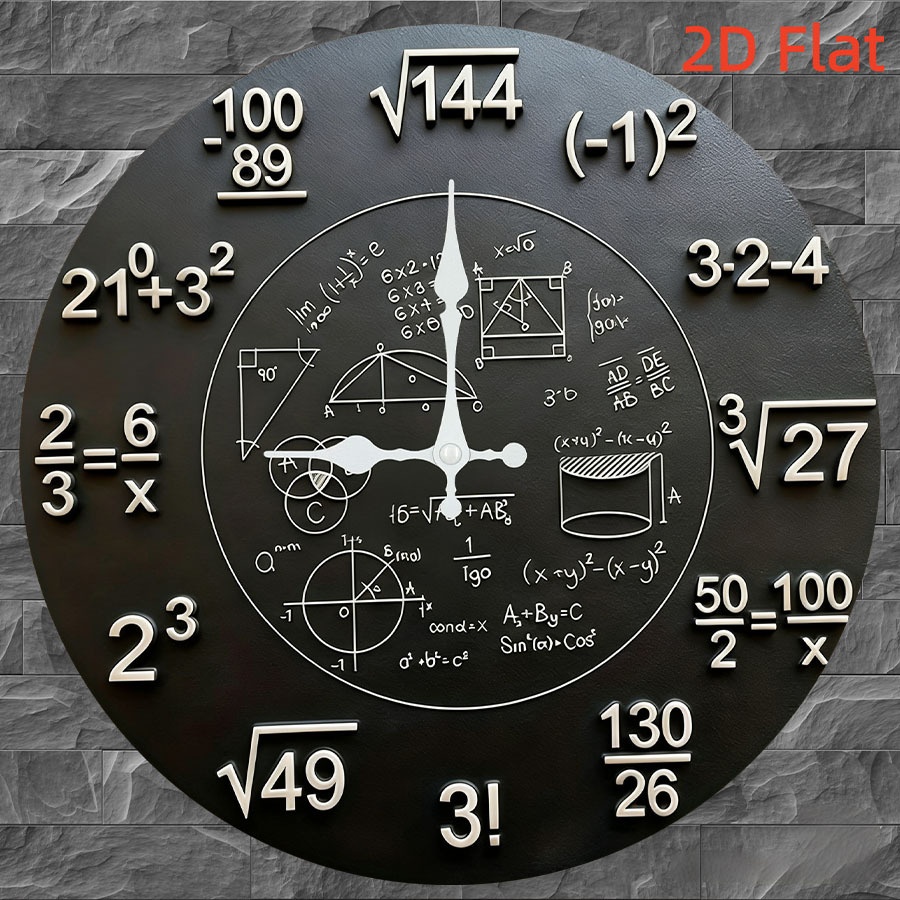 TEMU 1pc, 2d Flat Wooden Wall Clock, Mathematical Formula Decorative Wall Clock, Suitable For Bedroom, Living Room, Office, Kitchen Decor - Aa