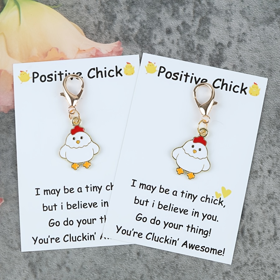 TEMU 2D Flach, 1 Stück/2 Stücke 2D Legierung Niedlicher Küken Schlüsselanhänger - Enthält eine Positive Küken Grußkarte, für Geburtstage/Hochzeiten,