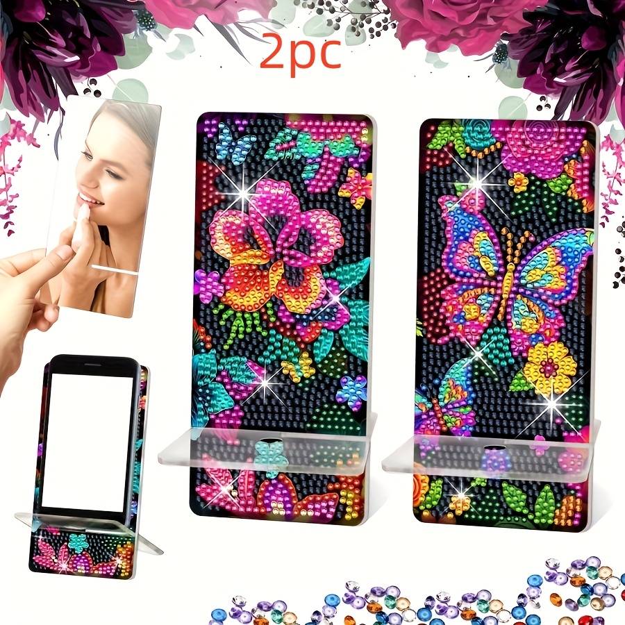 2pcs/1pc Painting Kits Phone Holder Gift For Adult/women, Flower And Design Multi-functional Kits Phone Holder And Mirror, 5d Art Craft Kit, Creative Gifts For Holiday And Birthday