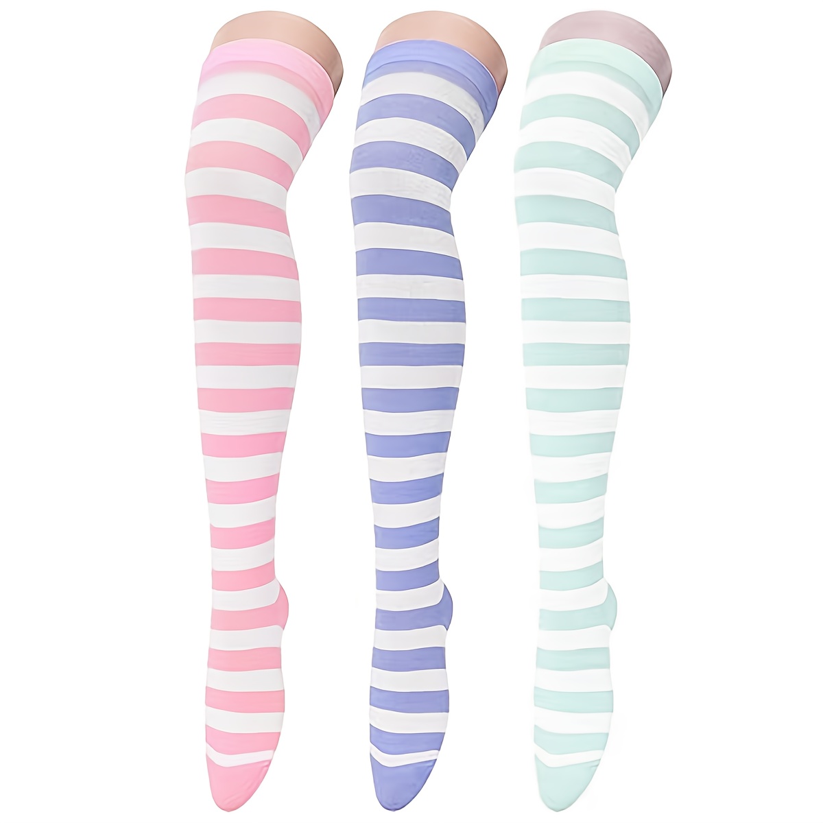 TEMU 3-pair Set ' Cute Dopamine Color Striped Thigh-high Over-the-knee Socks - Striped Boot Socks And Leg Warmers, Suitable For Daily Wear, Sports,