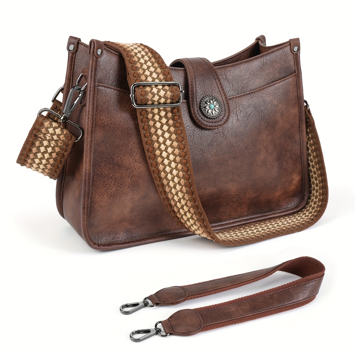 

Vintage-style Tote Bag With Detachable Shoulder Strap, Elegant Design Crossbody Bag For Daily Commute