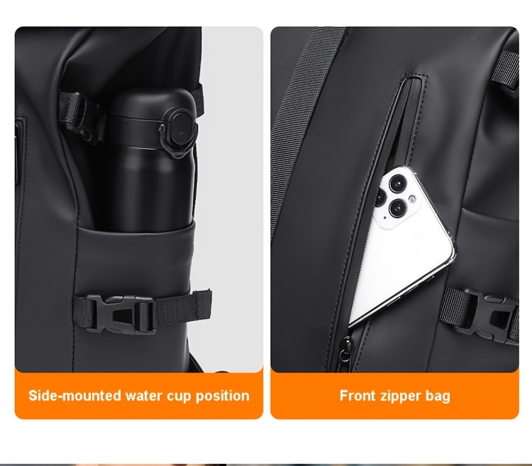 Men's New Trendy Fashion Roll-Top Backpack, Men's School Bag, Casual Travel Sports and Gym Backpack, Large Capacity Multi-Functional Backpack, Women's Matching Casual Backpack
