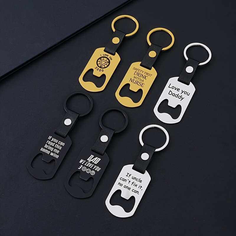 

Custom Engraved Stainless Steel Keychain With Bottle - Personalized Laser-cut Design, Leather Accent, Perfect Gift For Him