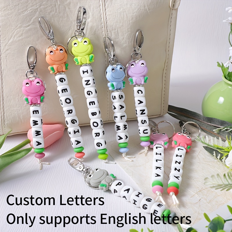 

Customizable Silicone Cartoon Frog Beaded Alphabet Keychain With Lobster Clasp - Handbag Charm With Personalized Name Tag For Anti-loss Chain, Perfect Birthday Gift For Women And Car Key Decoration