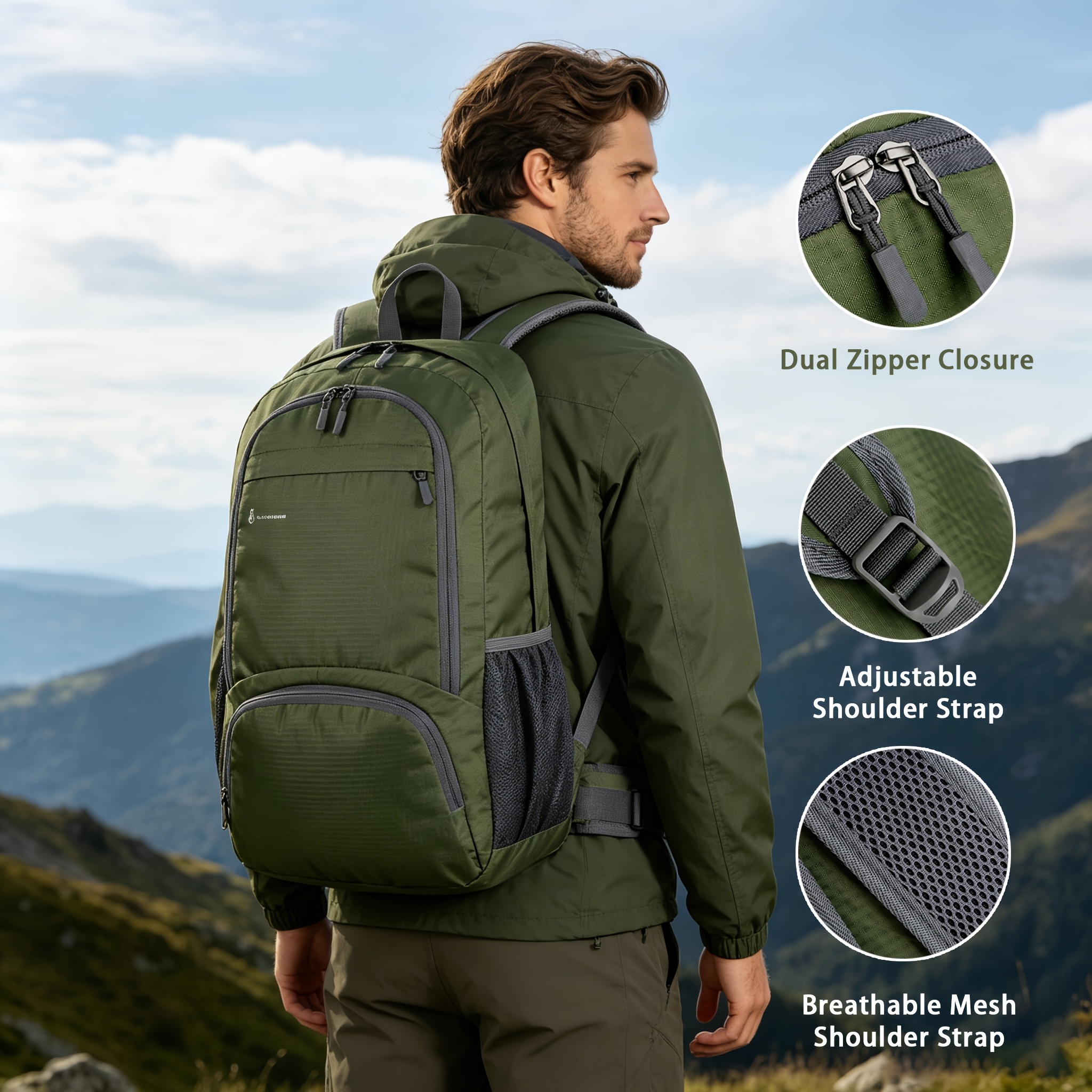 TEMU Sac à dos de randonnée pliable et léger, matériau en nylon, sac d'alpinisme de voyage, unisexe, sac de sport portable pour camping et cyclisme