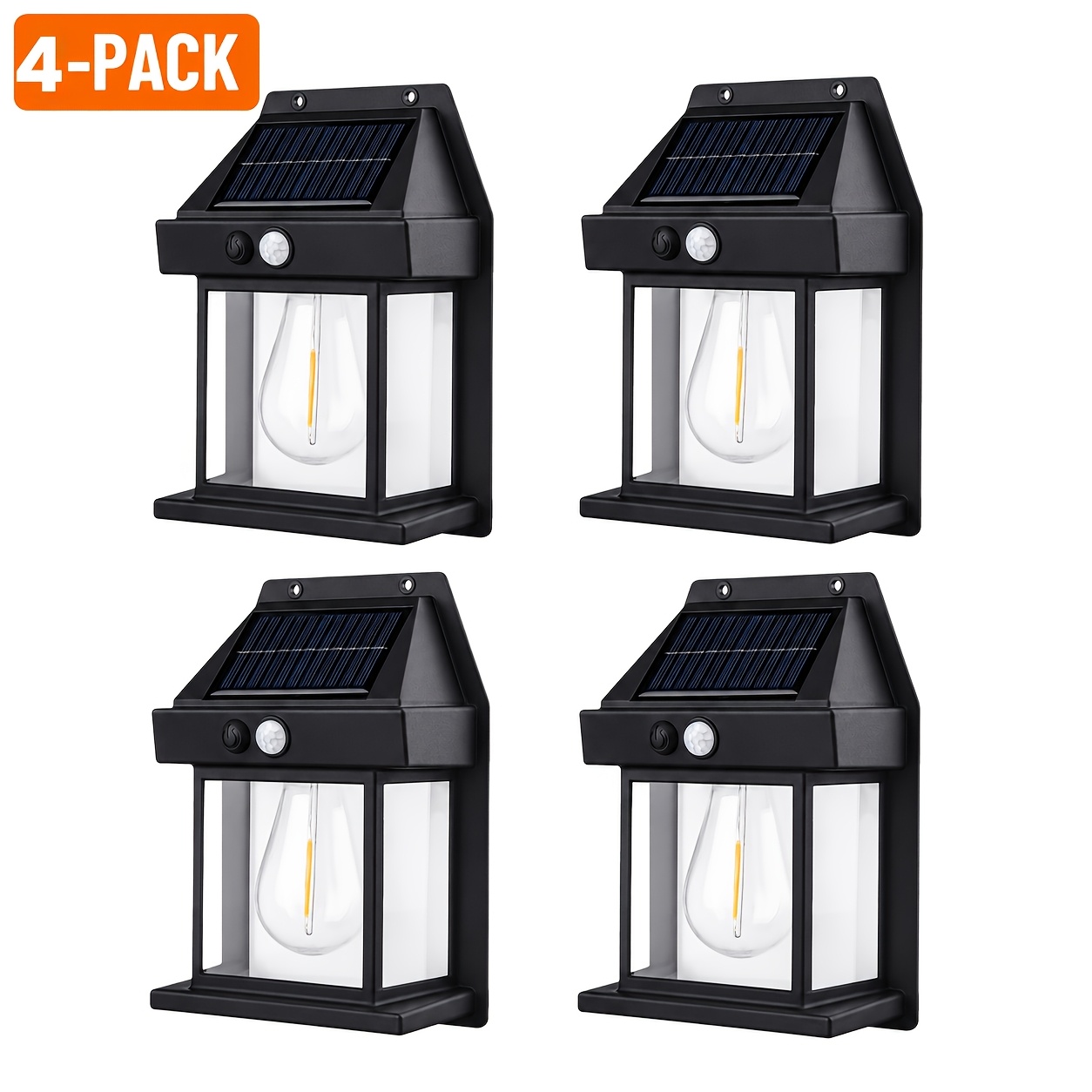 Image of Solar Wall Lights Outdoor With Motion Sensor, 3 Brightness Levels, Ip44 Solar Lantern With Edison Bulb, Warm White Solar Wall Sconce For Fence, Patio, Porch, Garden, Yard, Garage