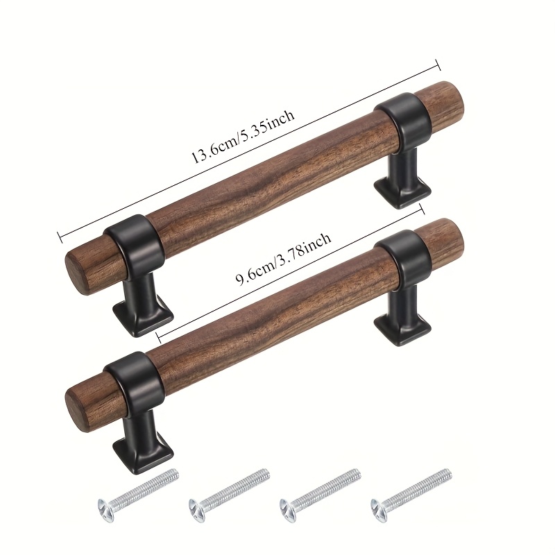 TEMU 2 Poignées de Tiroir de Meuble en Élégant, Boutons en Bois Naturel avec Base en Alliage de Noir, Espacement des Trous de 96 mm/128 mm, Longueur