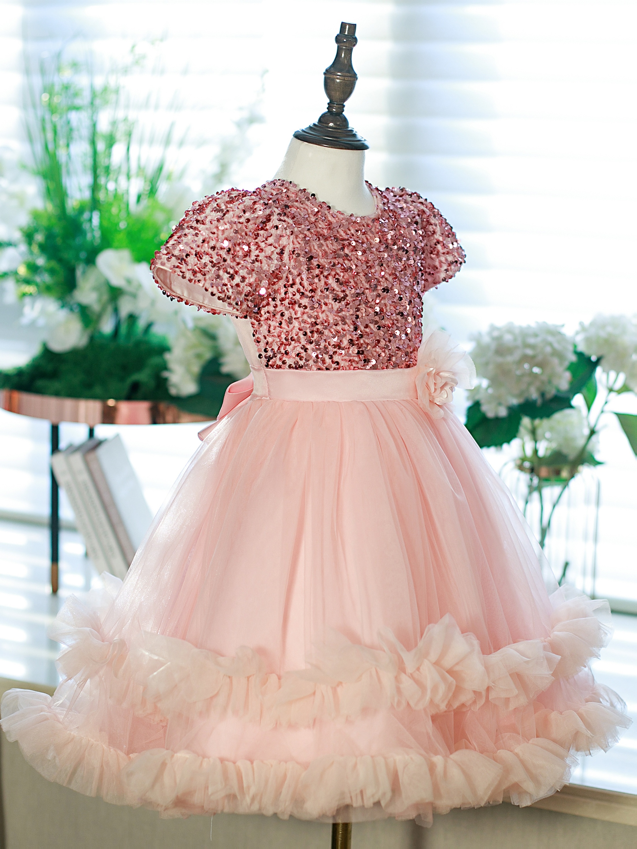 girls sequin party dress toddler kids short sleeve